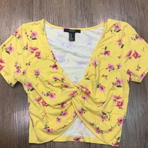 Floral Yellow Twist Front Crop